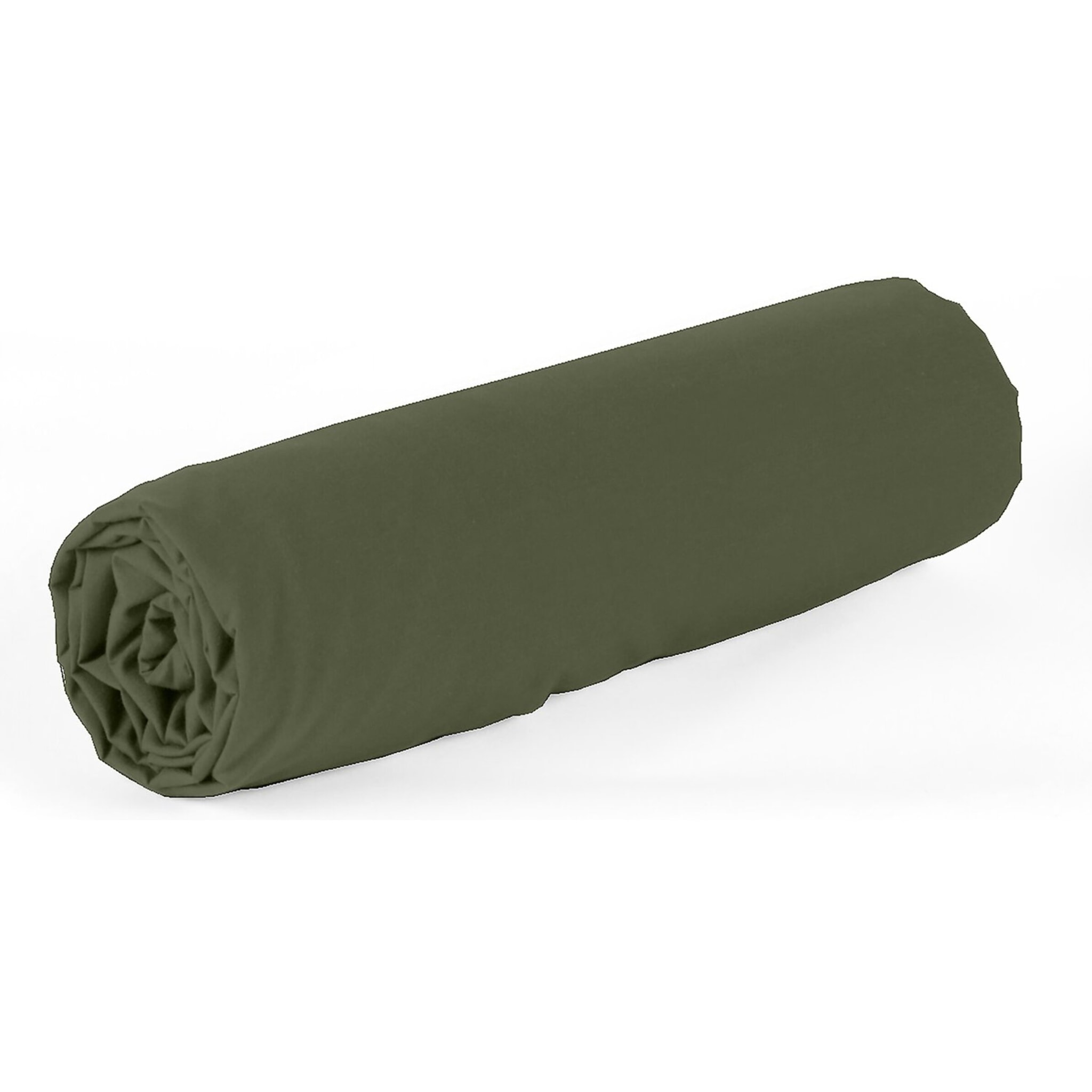 Drap housse 100% percale de coton uni - vert kaki