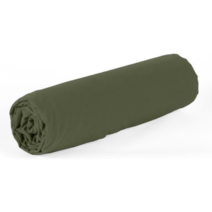 Drap housse 100% percale de coton uni - vert kaki