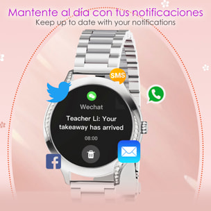 DAM Smartwatch T214 compacto y elegante. Llamadas BT, notificaciones push. Monitor de salud, ciclos femeninos. Modos deportivos. 4,1x1,1x4 Cm. Color: Negro