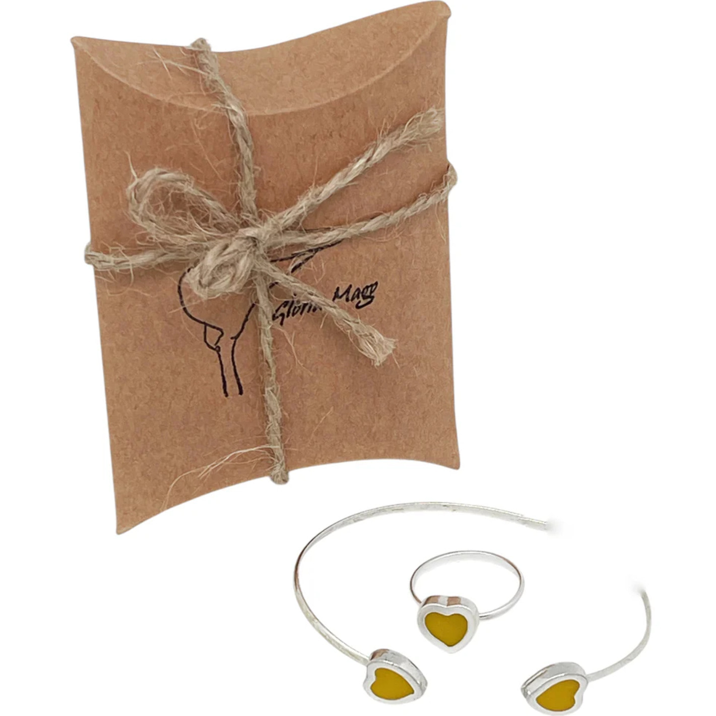 Conjunto Colors Corazón Pulsera y anillo plata 10µ Mostaza