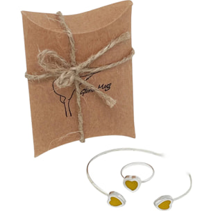 Conjunto Colors Corazón Pulsera y anillo plata 10µ Mostaza