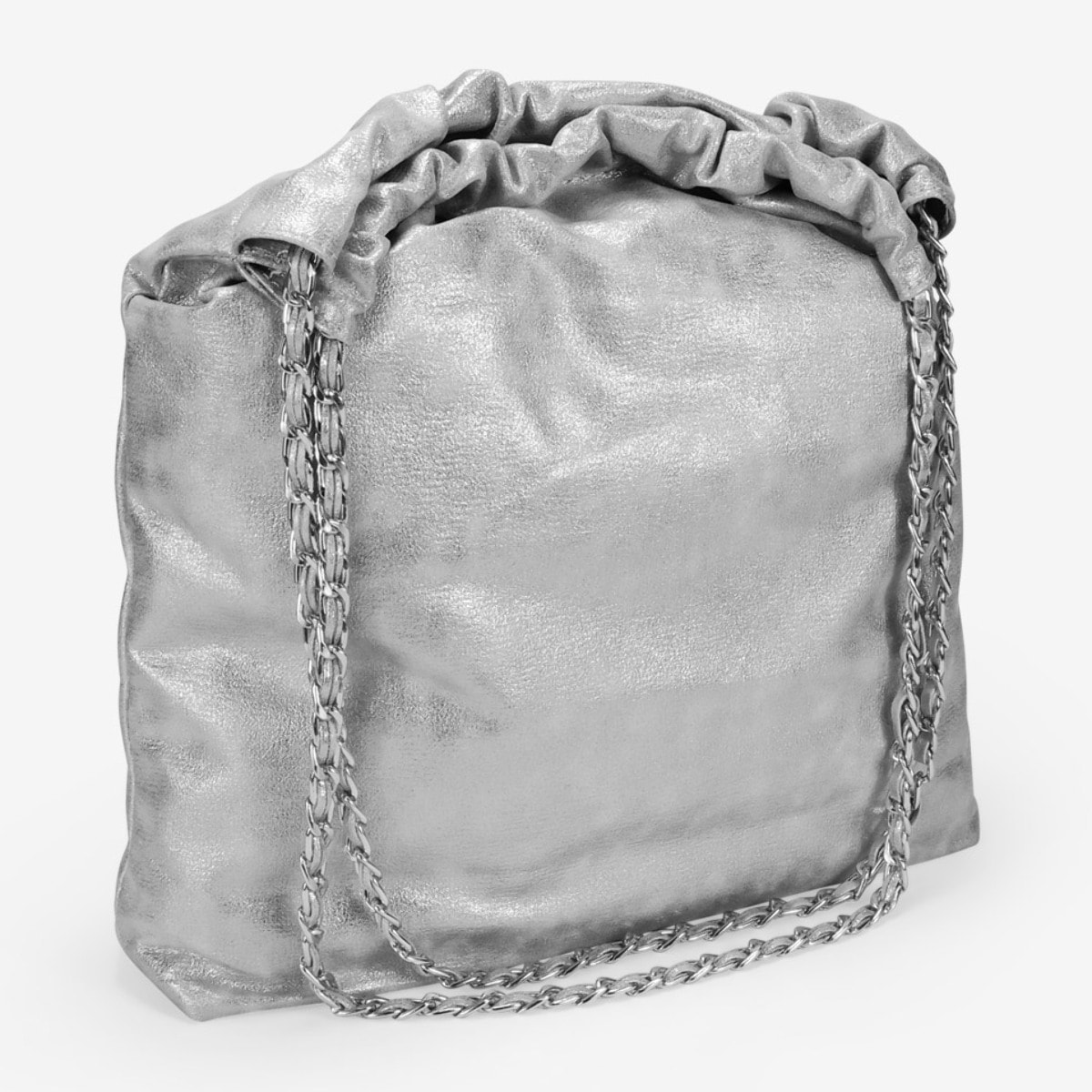 Bolso de hombro plateado con cadena