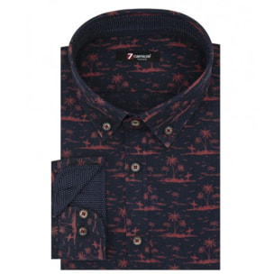 camicia uomo 1 bottone button down slim Lino Cotone Fantasia Blu\Rosso
