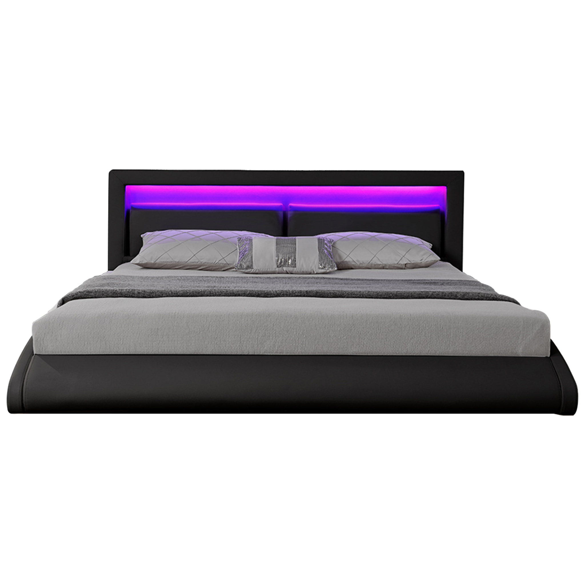 Cadre de lit avec LED 140 x 190 cm en PU noir TITA