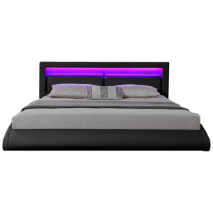 Cadre de lit avec LED 140 x 190 cm en PU noir TITA