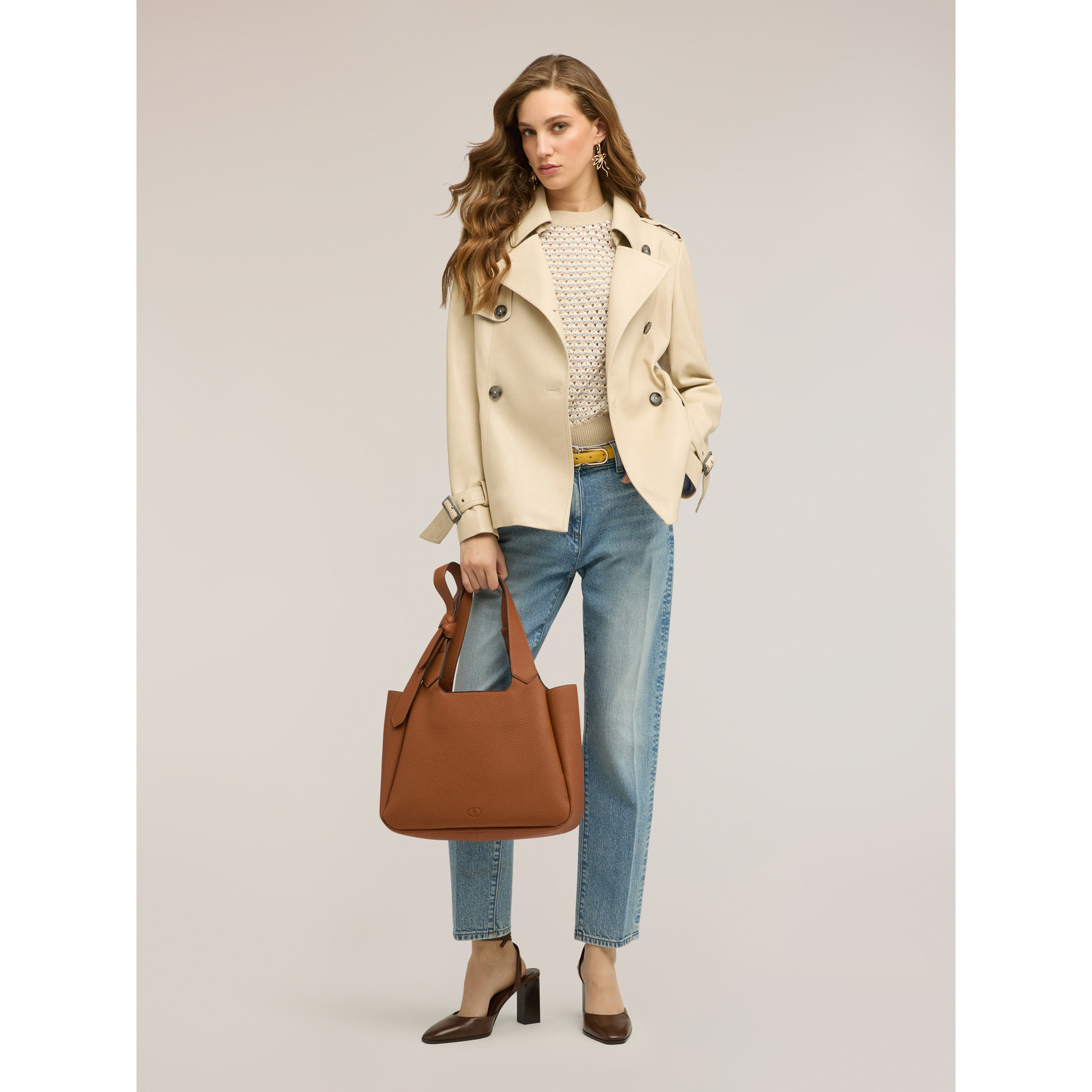 Motivi - Trench corto doble botonadura con cinturón - Beige