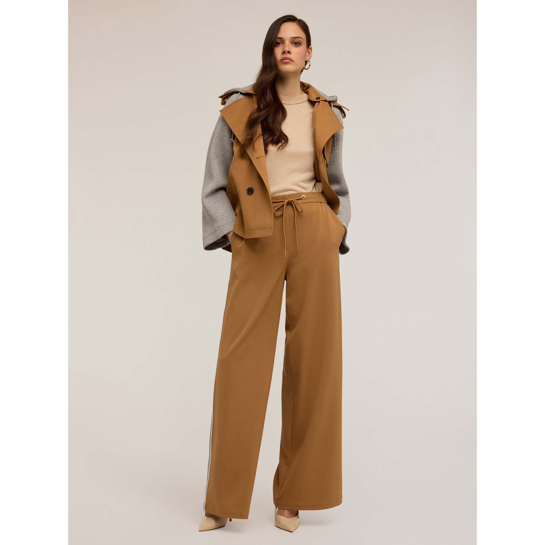 Motivi - Pantaloni palazzo con banda laterale - Marrone