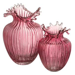 J-Line vase Fleur Lignes - verre - rose foncé - large