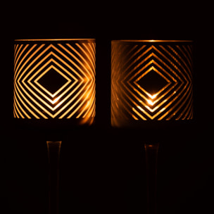 J-Line photophore Sur Pied Quadrillé - verre - blanc/or - large - 2 pcs