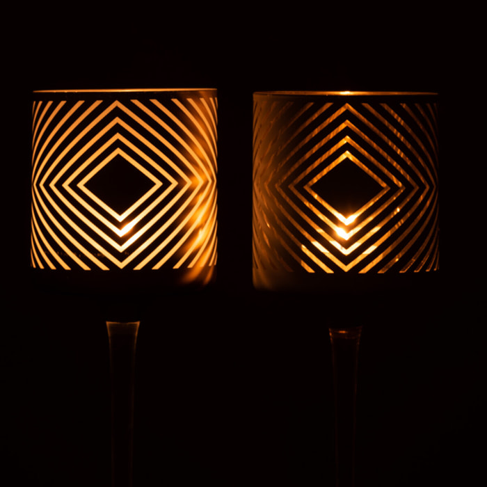 J-Line photophore Sur Pied Quadrillé - verre - blanc/or - large - 2 pcs
