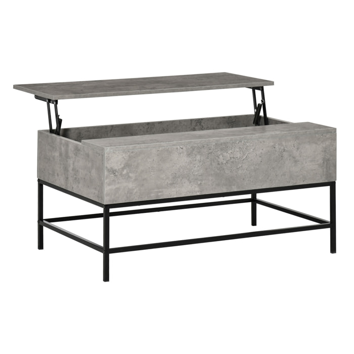 Mesa de Centro Elevable Mesa de Centro con Espacio de Almacenaje Oculto Mesa Elevable para Salón Comedor 90x60,5x45,5 cm Gris Cemento