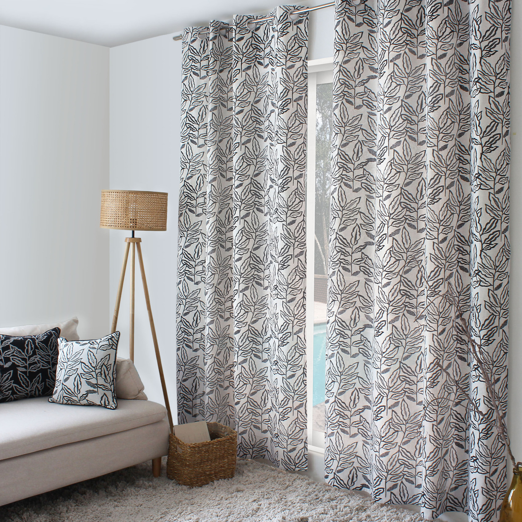 Rideau à oeillets en coton recyclé Chambray - Ecru