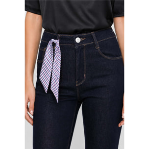 Kocca - Pantaloni in denim a vita alta con cintura a righe Donna