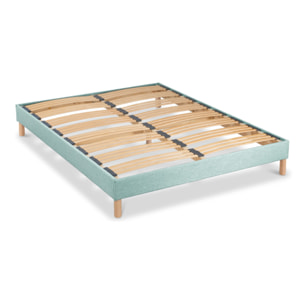Sommier Lumière Technologie Tri-Lattes, tissu vert pastel, Bois Épicéa, H30 cm, Lattes Actives, Aération Optimale