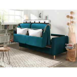 Timo - Canapé 3 places convertible - couchage quotidien - matelas 12 cm - en tissu - Bleu canard