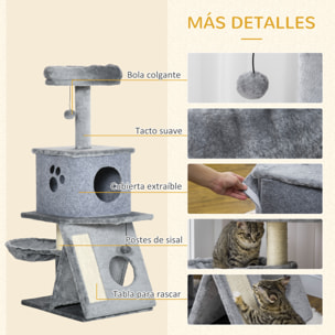 Árbol Rascador para Gatos Altura 111 cm con Cama Cueva Hamaca Bola Colgante Gris