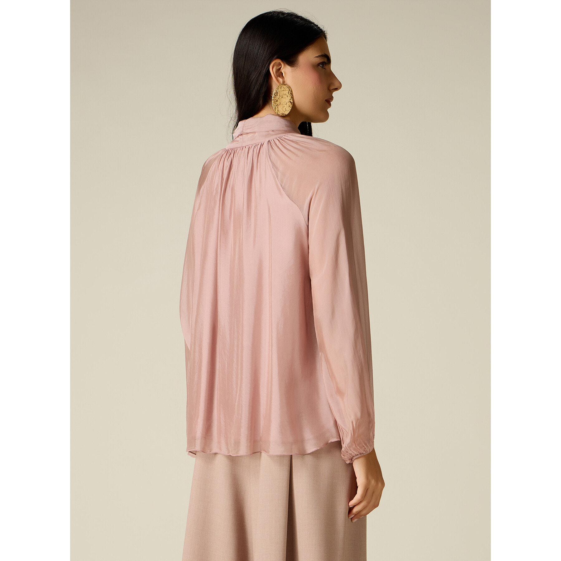 Oltre - Blusa de voile mezcla de seda con lazo - Rosa