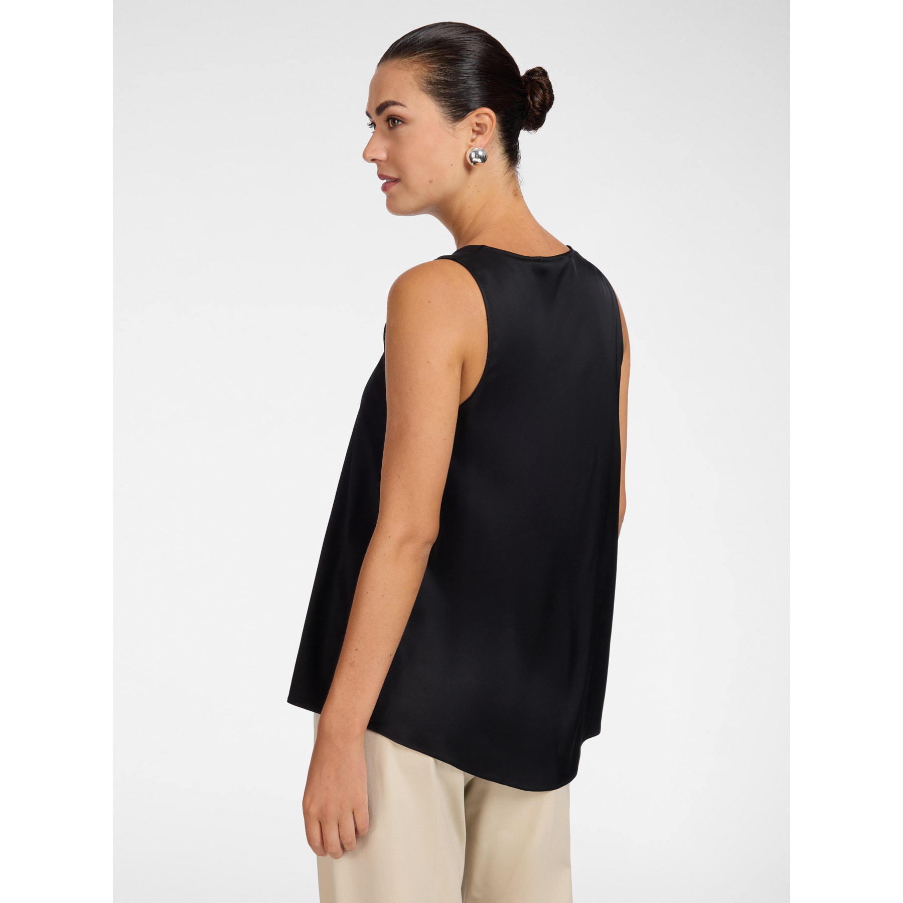 Elena Mirò - Top de raso de viscosa con escote en V - Negro