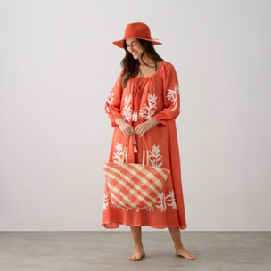 Bolso de playa mimbre Zani color teja coral Fibras naturales