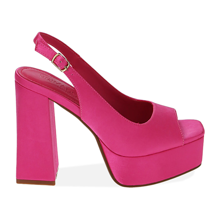 Sandalias de raso fucsia, tacón 10 cm