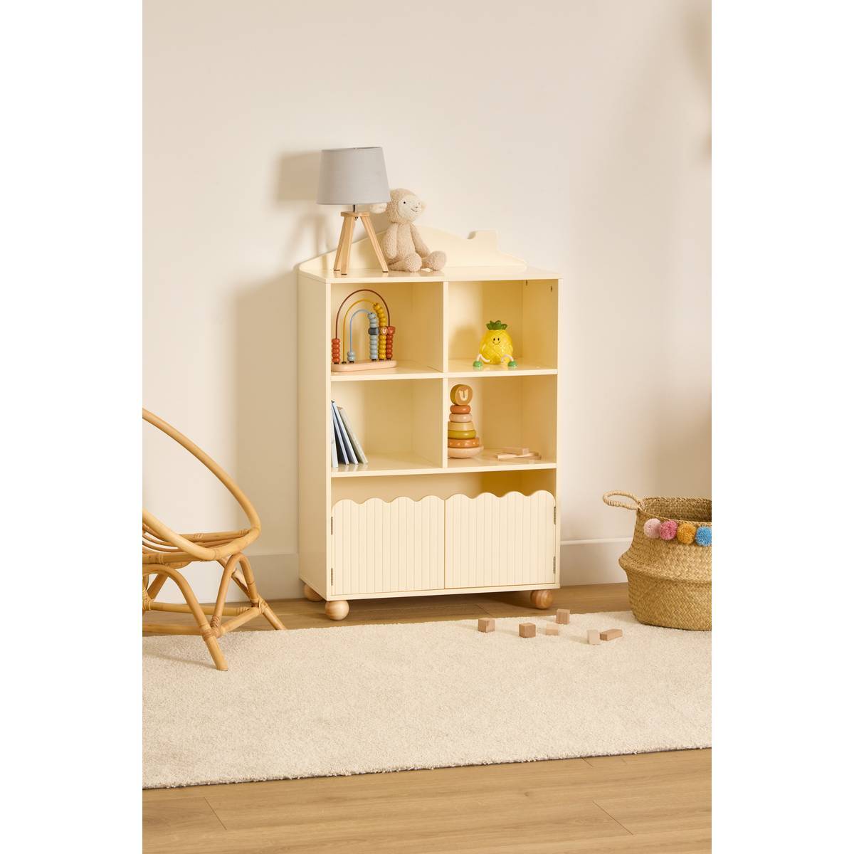 Bibliothèque Enfant Bouli 2 portes 4 Cases Beige 60x30x94,5 cm