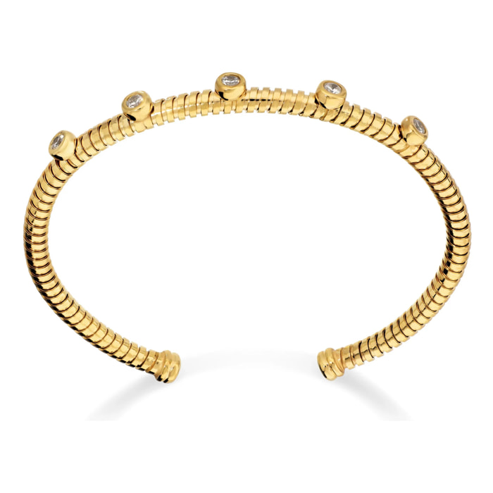 Bracciale Rigido Maglia Tubogas in Argento 925 placcato Oro Giallo 18Kt con Cubic Zirconia