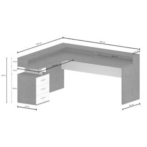 Scrivania Dcerretell, Scrittoio angolare con sopralzo, Scrivania ufficio multiuso, 180x90h160 cm, Rovere