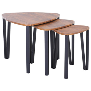 Set 3 Mesitas de Café Moderno con Patas Metálicas Nogal, Negro