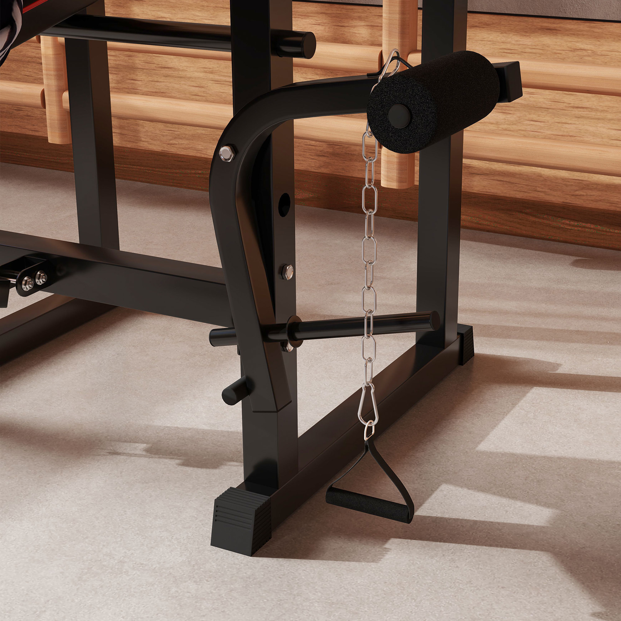 Banco de Musculación Plegable Banco de Pesas con Soportes para Barra Regulables y Respaldo Ajustable para Entrenamiento Completos de Cuerpo en Casa Gimnasio Negro