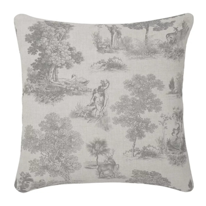Housse de coussin lin & coton 165 g/m² imprimé gris Poesie gris