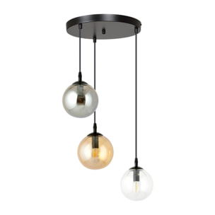 Lampada a sospensione Cosmo set in acciaio nero e vetro multicolor