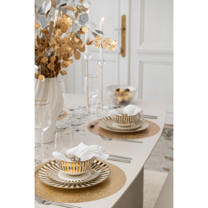 J-Line assiette Lignés - porcelaine - or/blanc - medium - boîte de 4