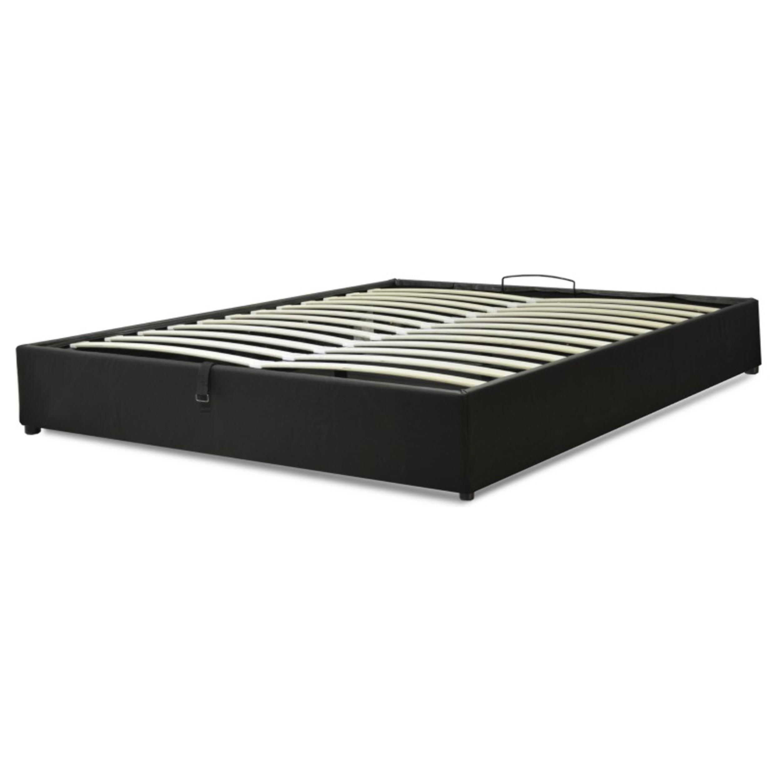 Lit coffre sommier relevable noir | Modele Cancun Simili Cuir | Grande capacite de stockage