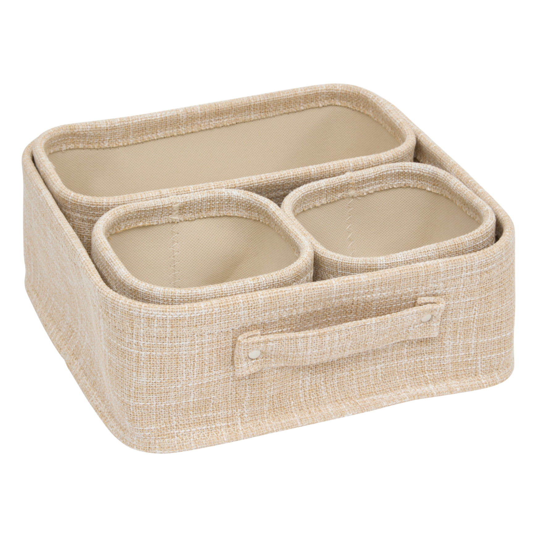 Lot de 4 paniers de rangement avec  - Effet tissé - Beige