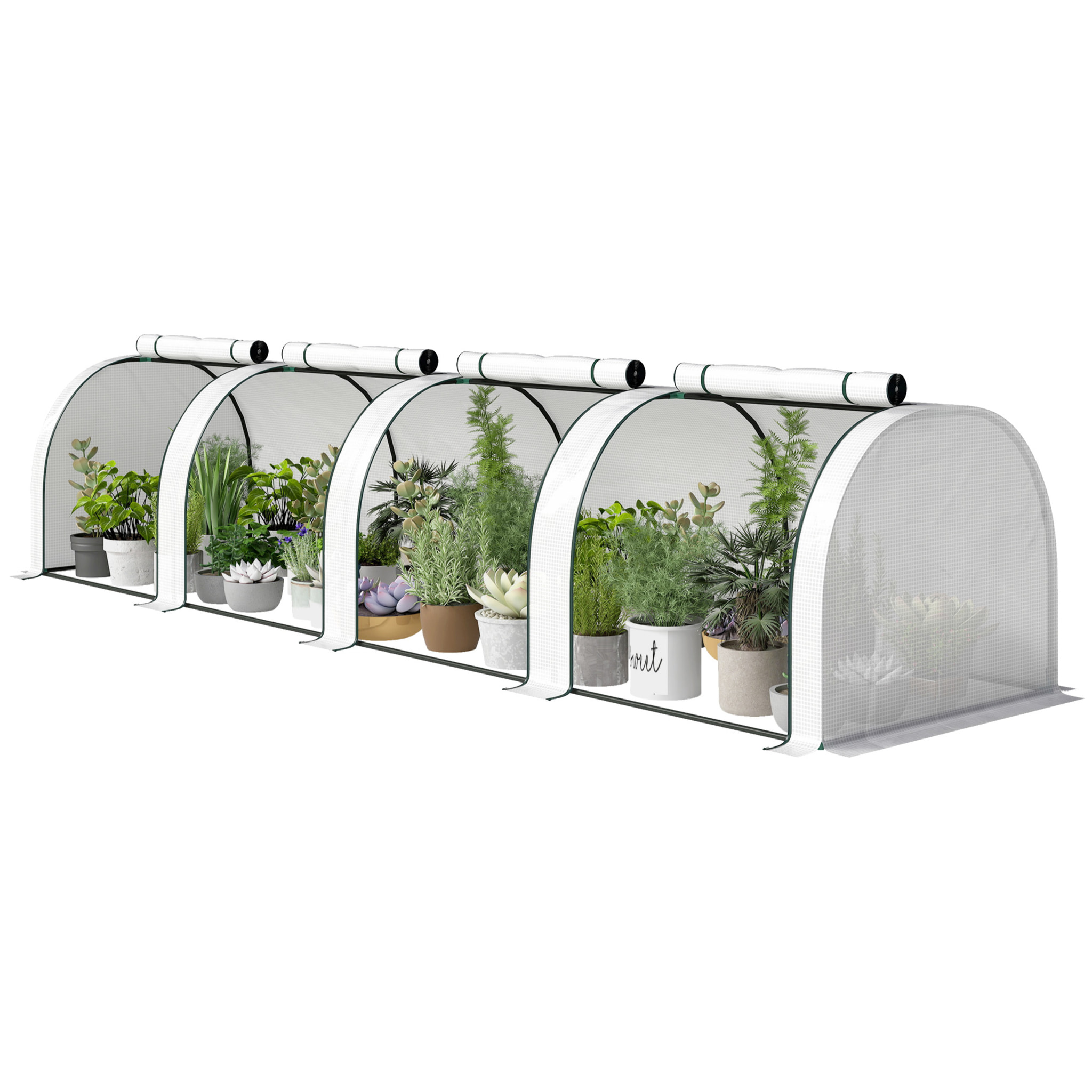 Serre tunnel jardin portes zippées bâche imperméable acier blanc