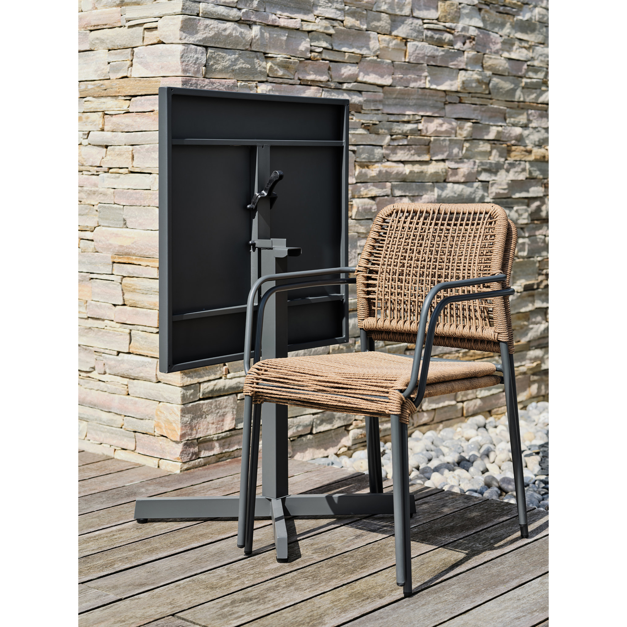 LOUISE - Ensemble repas de jardin 2 places en acier gris anthracite