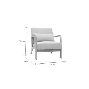 Fauteuil scandinave en tissu effet laine bouclée blanc et bois clair massif DERRY