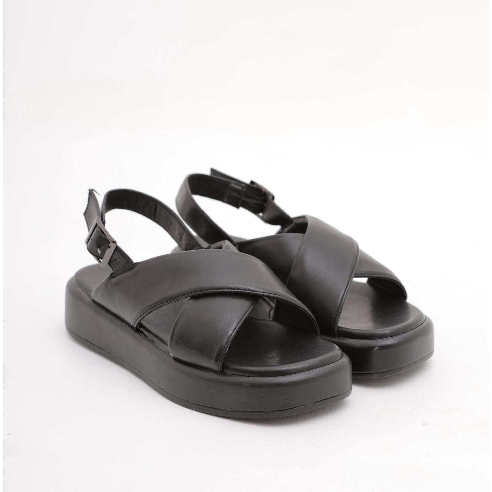 SANDALO FLATFORM INCROCIO CHOCOLA' NERO