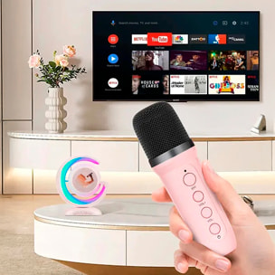 Altoparlante karaoke con design moderno G, luci LED dinamiche e suono ottimizzato con DSP. Include microfono multifunzione con cancellazione ed effetti vocali.