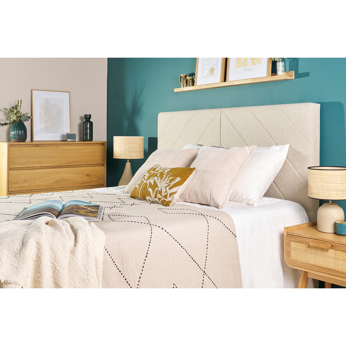 Tête de lit en tissu beige L160 cm AVAH