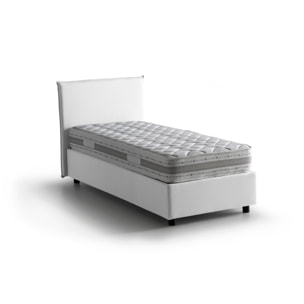 Letto singolo Claire, Letto contenitore con rivestimento in tessuto, 100% Made in Italy, Apertura frontale, con materasso Cm 90x200 incluso, Bianco