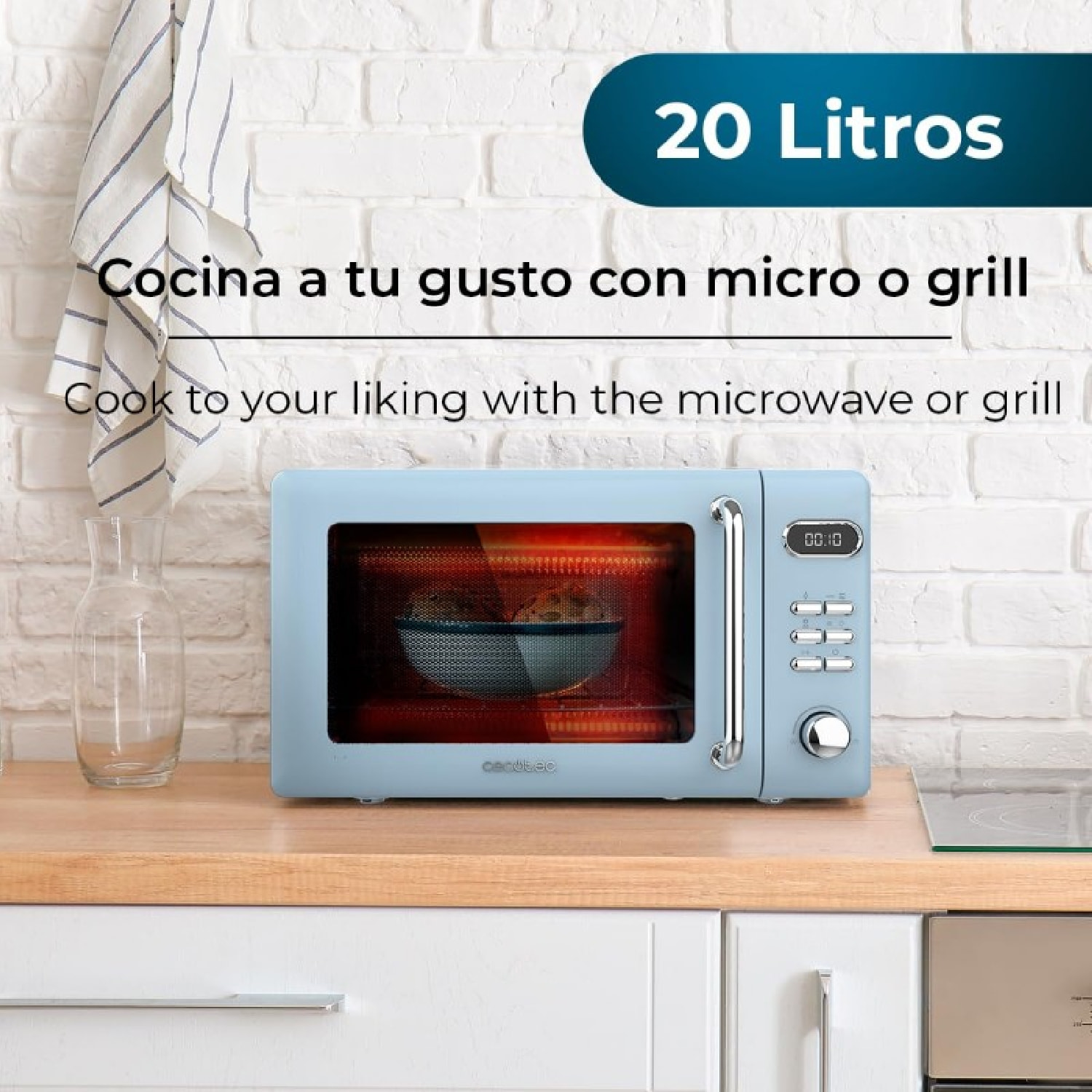 Cecotec Micro-ondes de 20 L avec grill ProClean 5110 Retro Blue