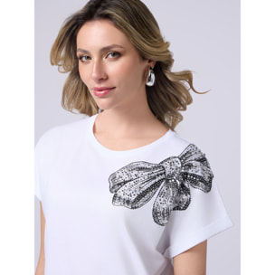 Oltre - T-shirt in jersey con stampa e applicazioni - Bianco