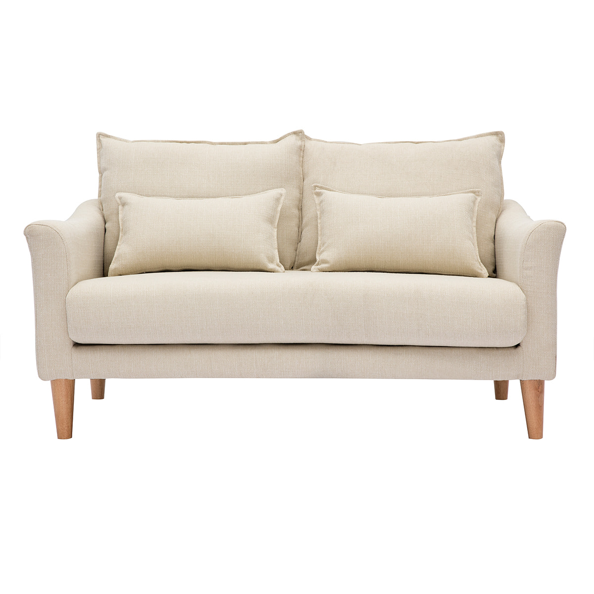 Canapé scandinave 2 places en tissu beige et bois clair KATE