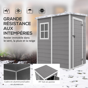 Abri de jardin cabanon 1,54 m² - porte verrouillable, fenêtre, aération - alu. PP gris