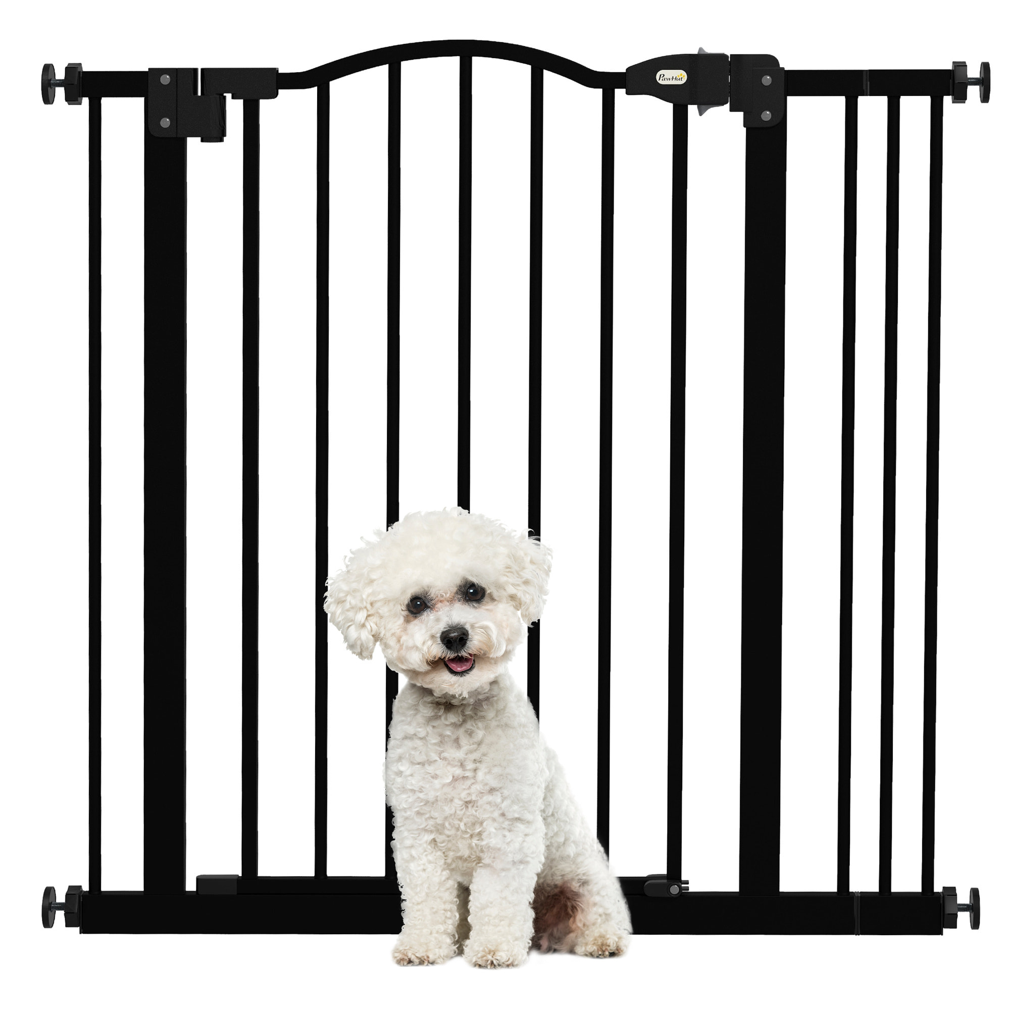 Barrera de seguridad para Perros Extensible 74-87 cm, para Puertas y Escaleras, Barrera para Perros con Extensión 7 cm, Montaje a Presión y Doble Bloqueo, Negro