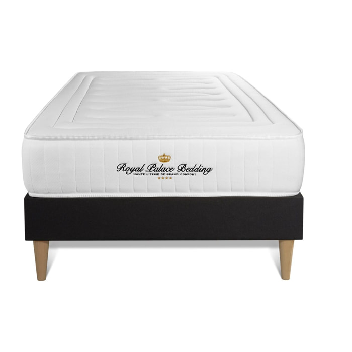 Ensemble - Matelas Mémoire de forme 20cm d'épaisseur - 3 zones de confort - Confort ferme - Sommier tapissier monobloc - 1 place