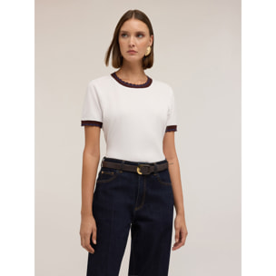 Motivi - Camiseta con bordes de punto - Blanco