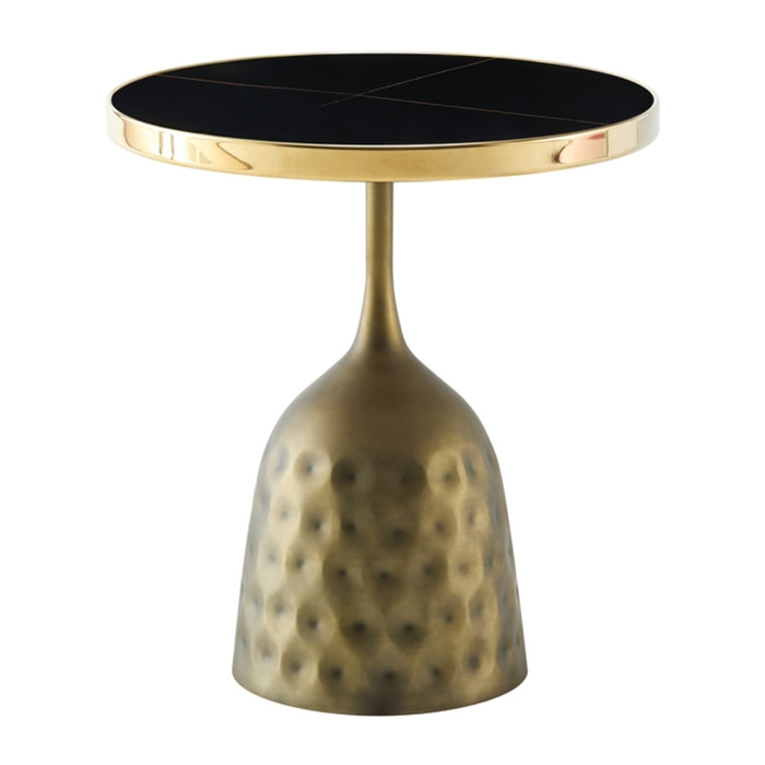 Tavolino con top in ceramica effetto marmo nero e struttura in rame - Mason