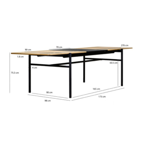 Table à manger extensible L.200/270cm placage chêne - NICE 678